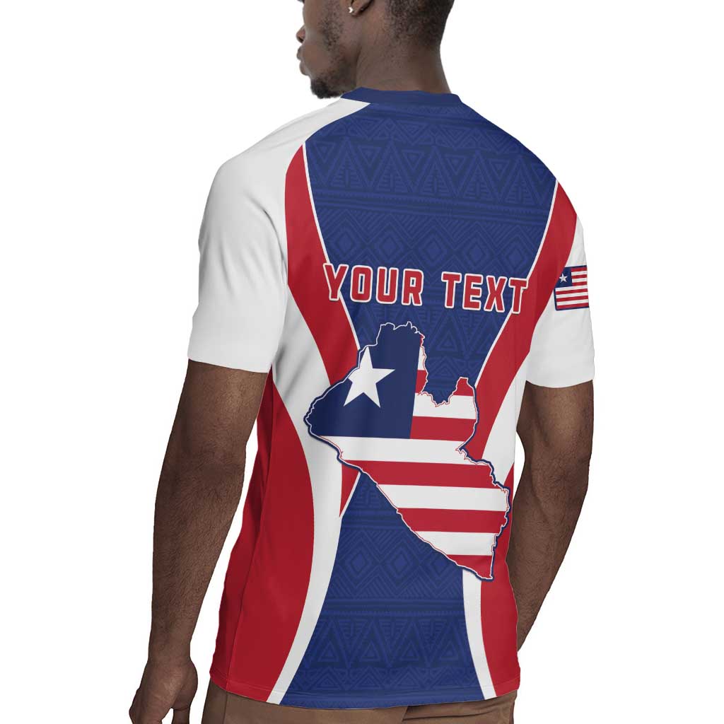Personalised Afro Liberia Rugby Jersey Coat Of Arms With Flag Map - African Pattern