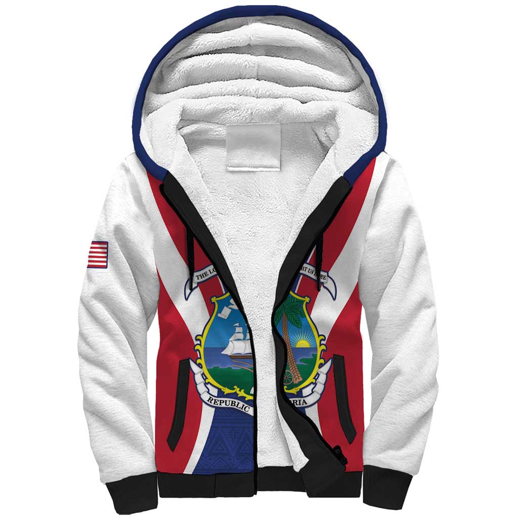 Personalised Afro Liberia Sherpa Hoodie Coat Of Arms With Flag Map - African Pattern