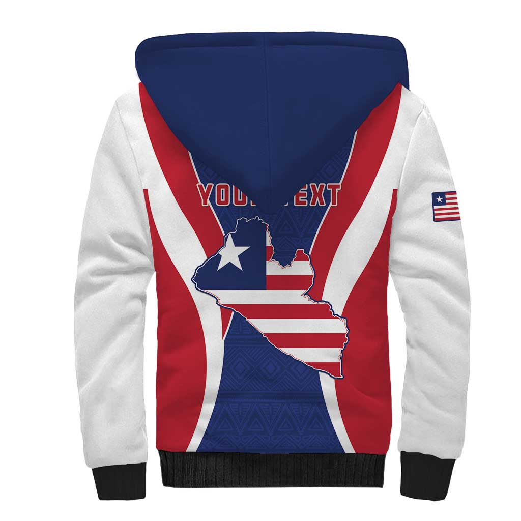 Personalised Afro Liberia Sherpa Hoodie Coat Of Arms With Flag Map - African Pattern