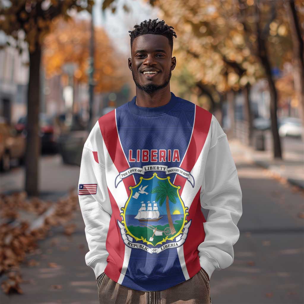 Personalised Afro Liberia Sweatshirt Coat Of Arms With Flag Map - African Pattern