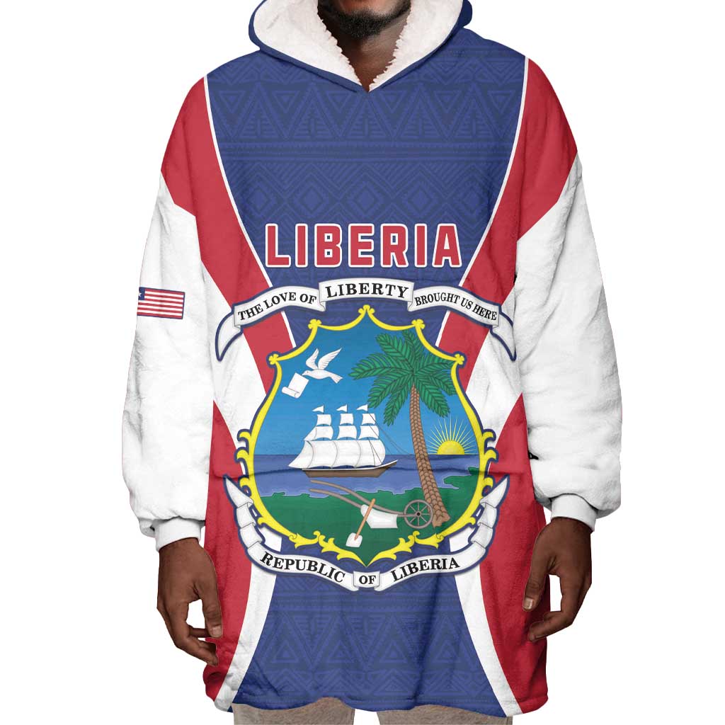 Personalised Afro Liberia Wearable Blanket Hoodie Coat Of Arms With Flag Map - African Pattern