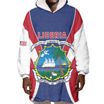 Personalised Afro Liberia Wearable Blanket Hoodie Coat Of Arms With Flag Map - African Pattern