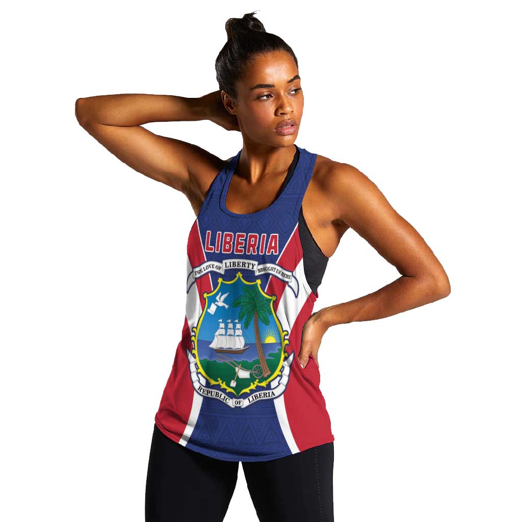 Personalised Afro Liberia Women Racerback Tank Coat Of Arms With Flag Map - African Pattern