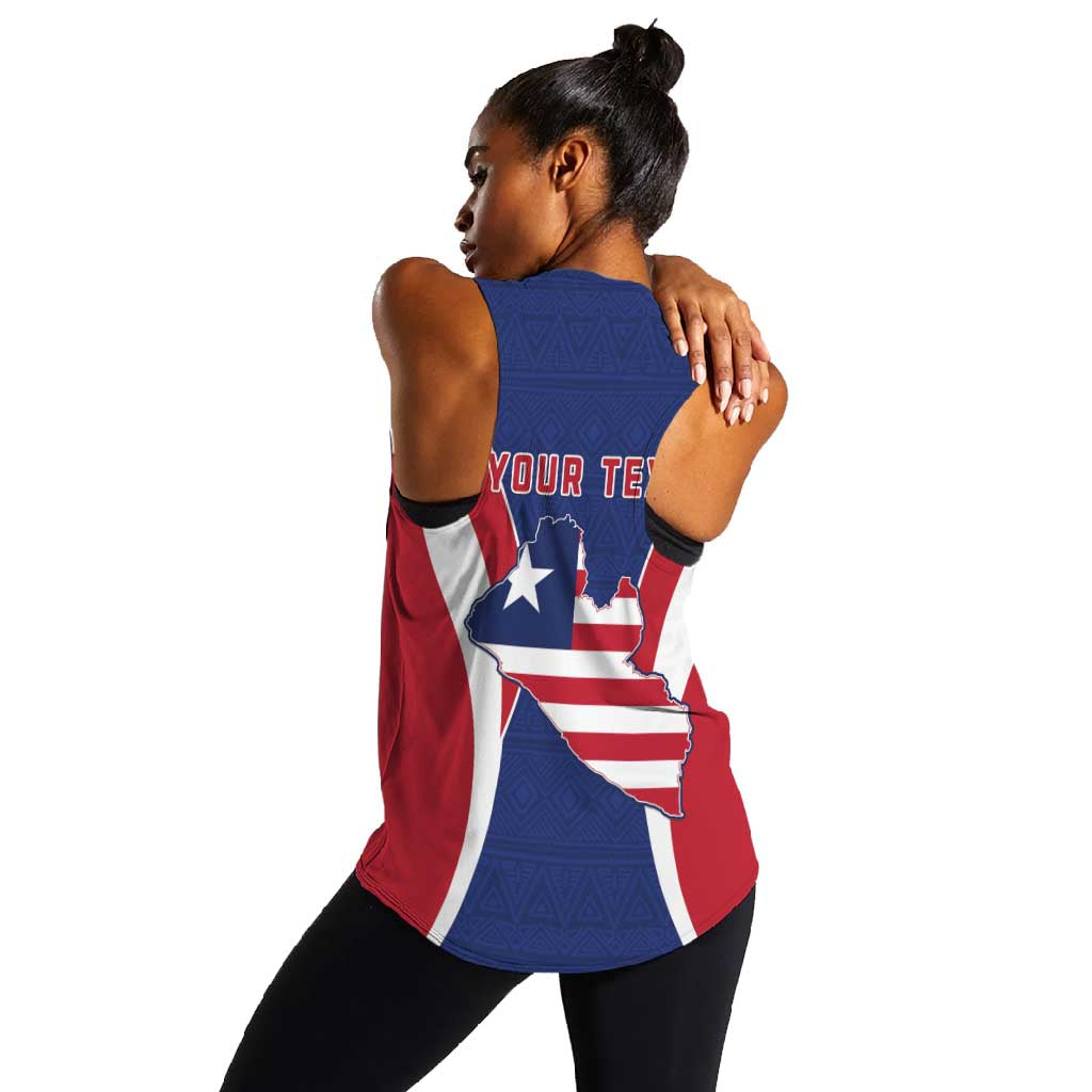 Personalised Afro Liberia Women Racerback Tank Coat Of Arms With Flag Map - African Pattern