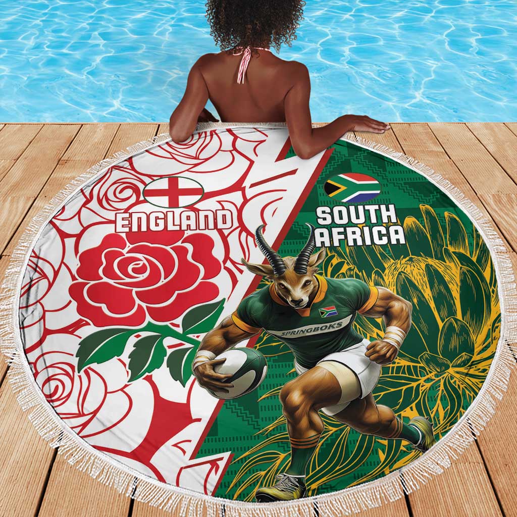 Personalized South Africa Combine England Rugby Beach Blanket Springboks and Red Rose