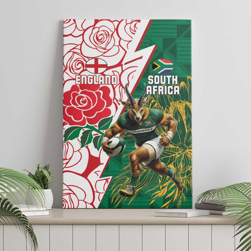 Personalized South Africa Combine England Rugby Canvas Wall Art Springboks and Red Rose