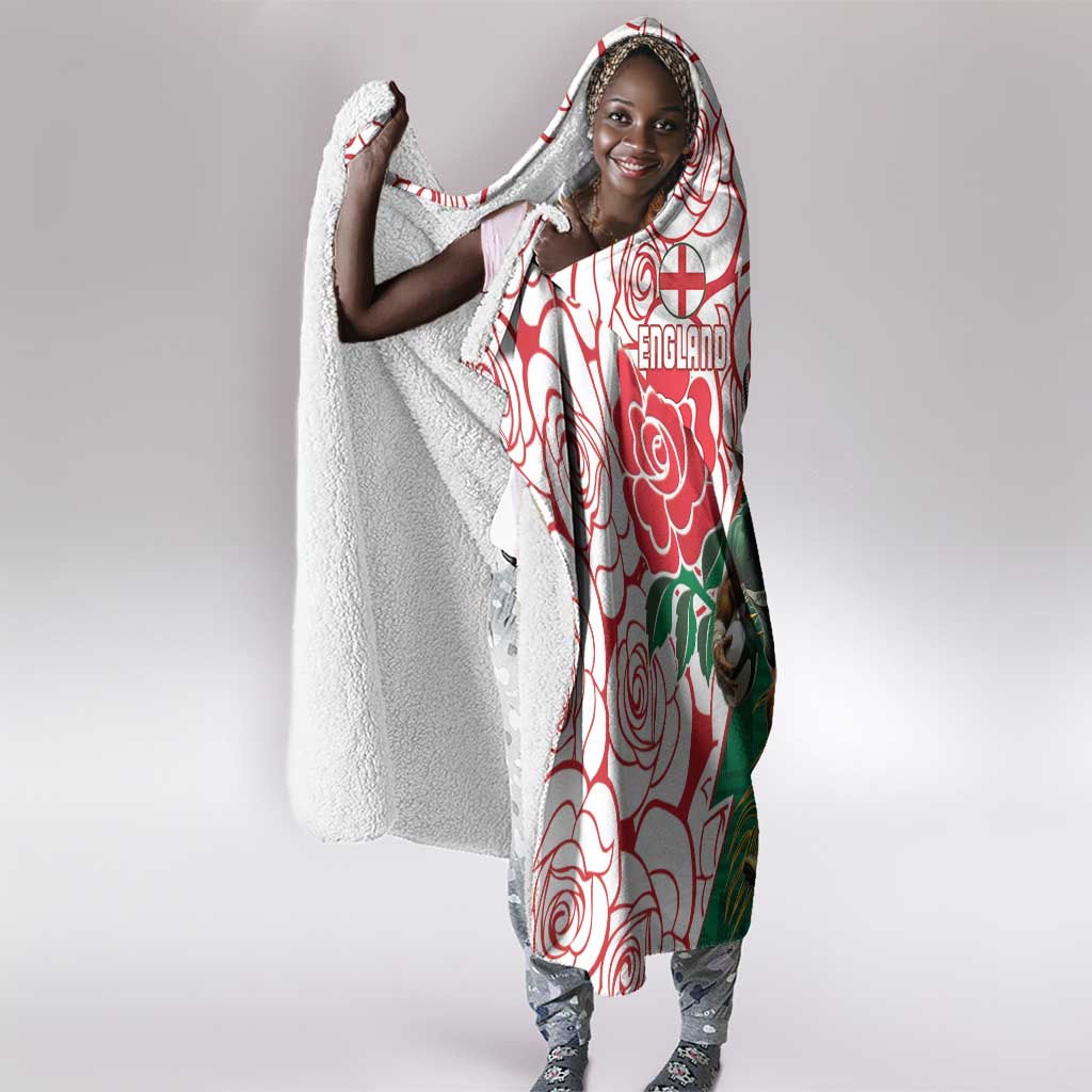 Personalized South Africa Combine England Rugby Hooded Blanket Springboks and Red Rose