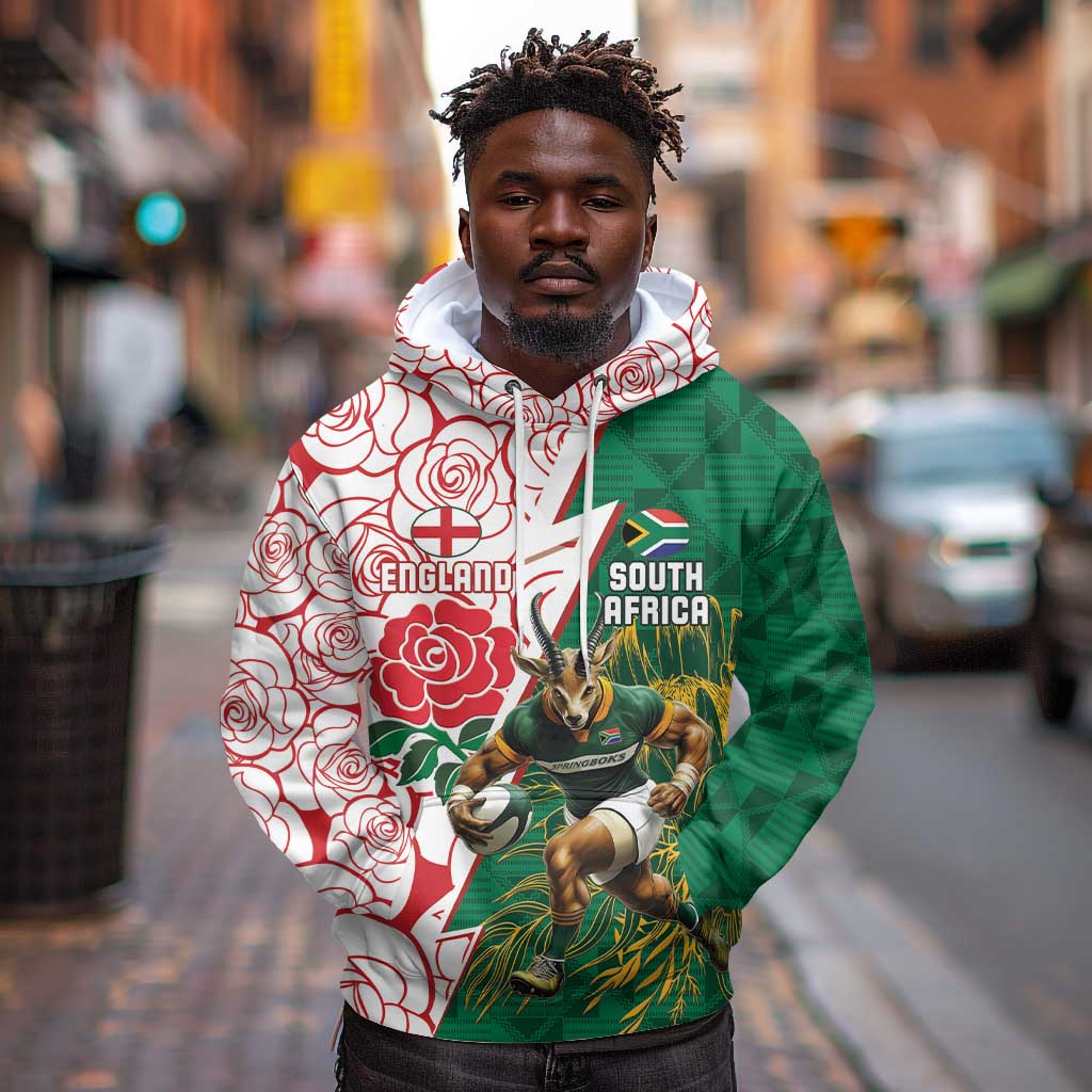 Personalized South Africa Combine England Rugby Hoodie Springboks and Red Rose