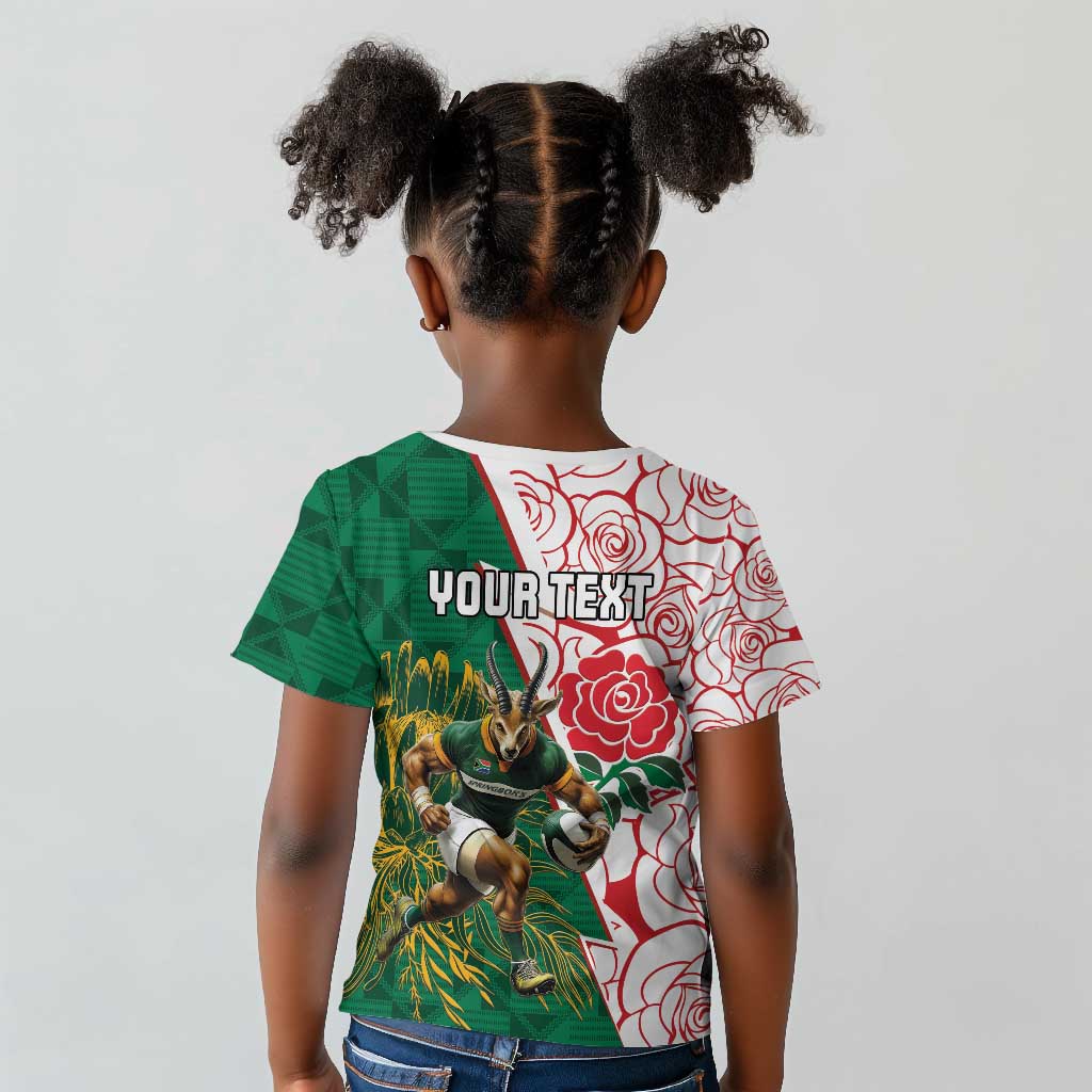 Personalized South Africa Combine England Rugby Kid T shirt Springboks and Red Rose