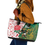 Personalized South Africa Combine England Rugby Leather Tote Bag Springboks and Red Rose