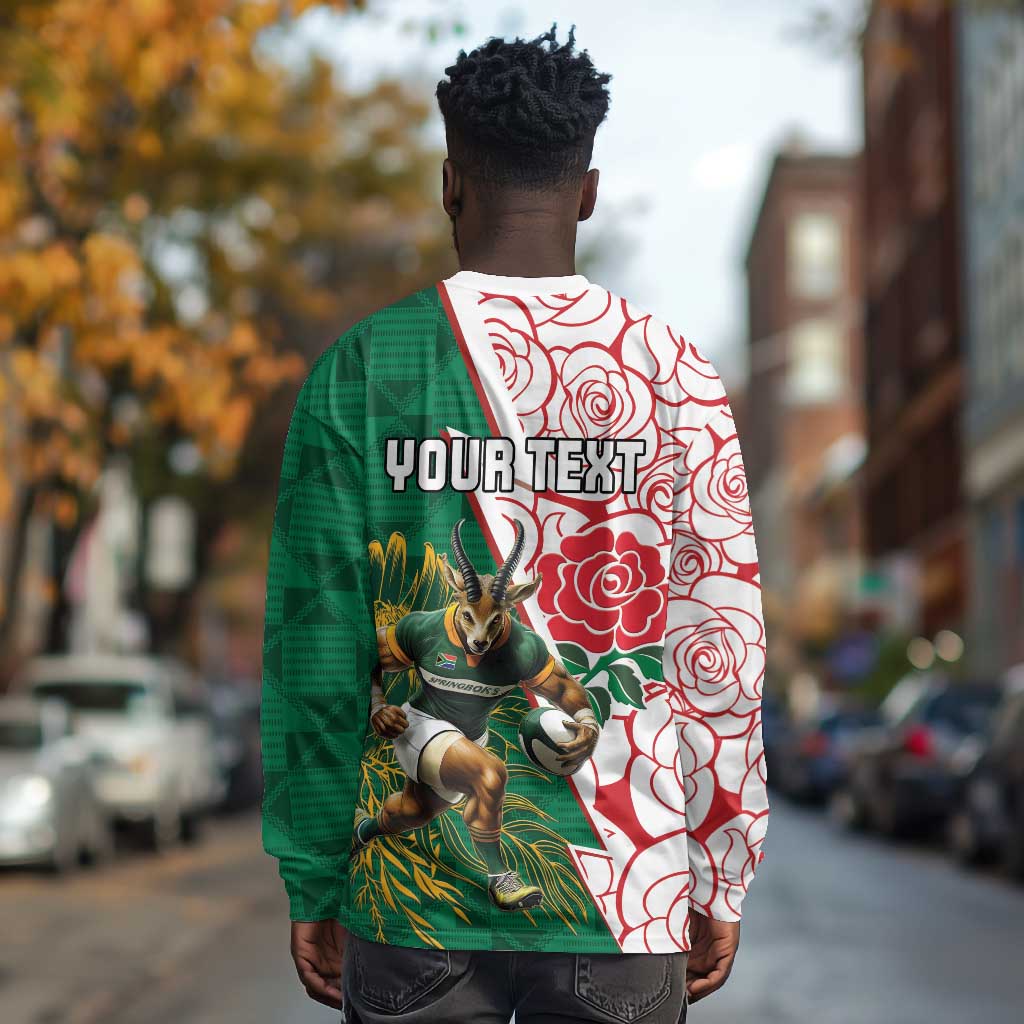 Personalized South Africa Combine England Rugby Long Sleeve Shirt Springboks and Red Rose