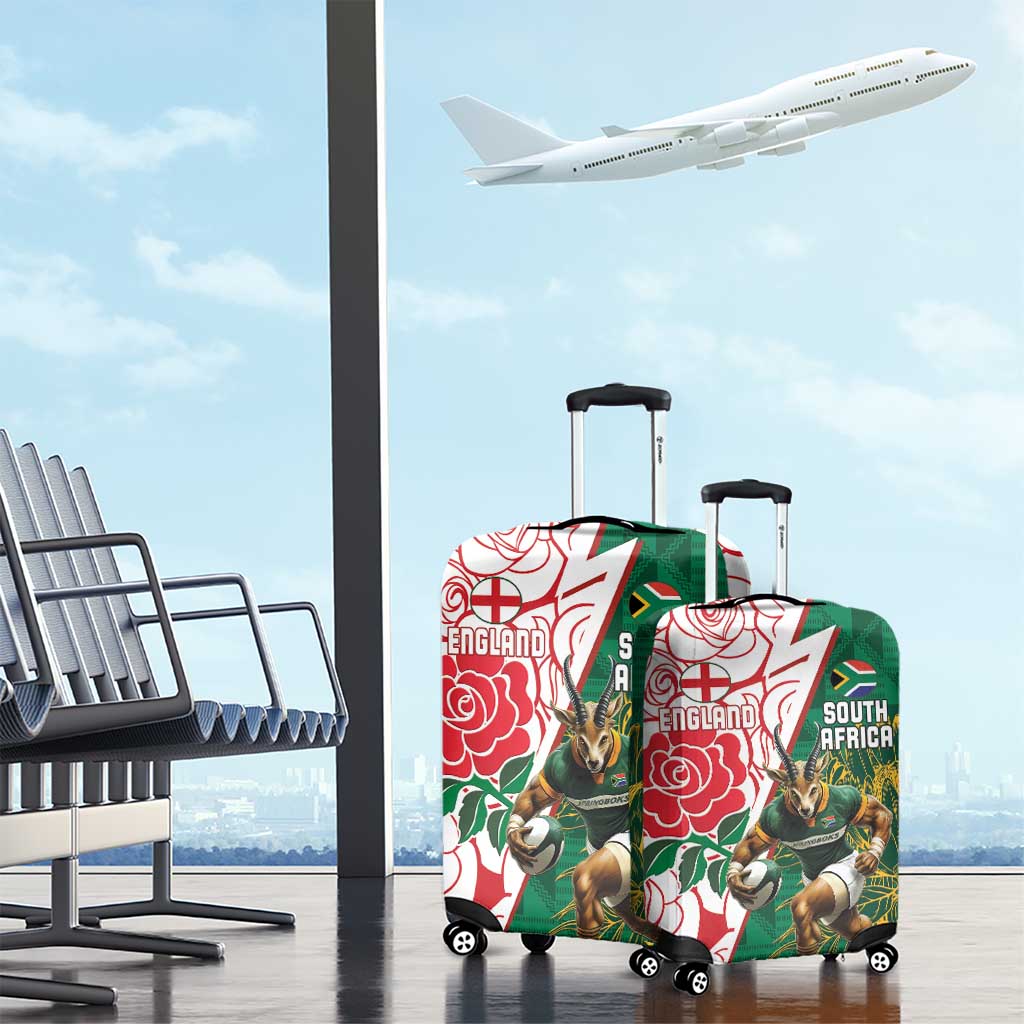 Personalized South Africa Combine England Rugby Luggage Cover Springboks and Red Rose