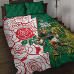 Personalized South Africa Combine England Rugby Quilt Bed Set Springboks and Red Rose