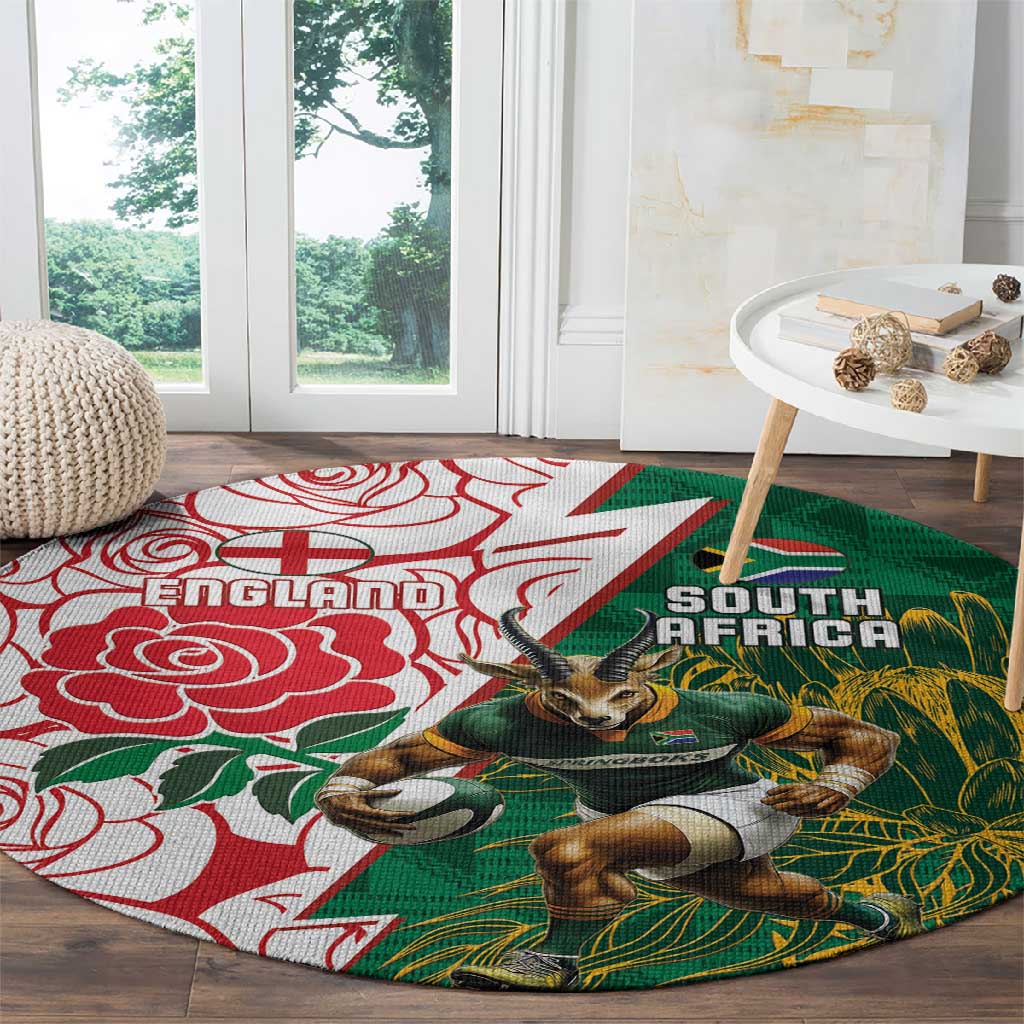 Personalized South Africa Combine England Rugby Round Carpet Springboks and Red Rose
