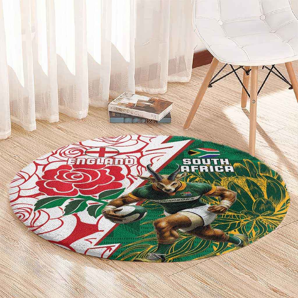 Personalized South Africa Combine England Rugby Round Carpet Springboks and Red Rose