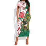Personalized South Africa Combine England Rugby Short Sleeve Bodycon Dress Springboks and Red Rose LT15