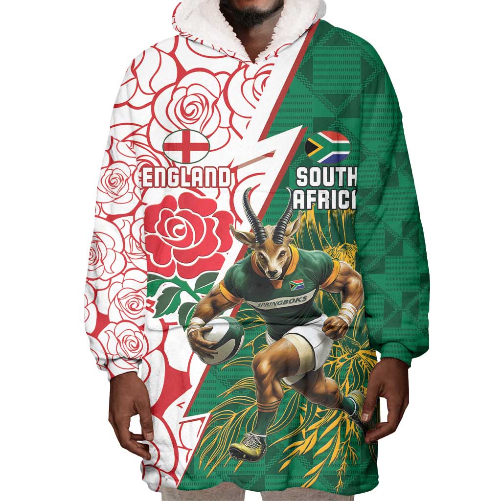 Personalized South Africa Combine England Rugby Wearable Blanket Hoodie Springboks and Red Rose