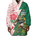 Personalized South Africa Combine England Rugby Wearable Blanket Hoodie Springboks and Red Rose