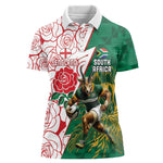 Personalized South Africa Combine England Rugby Women Polo Shirt Springboks and Red Rose