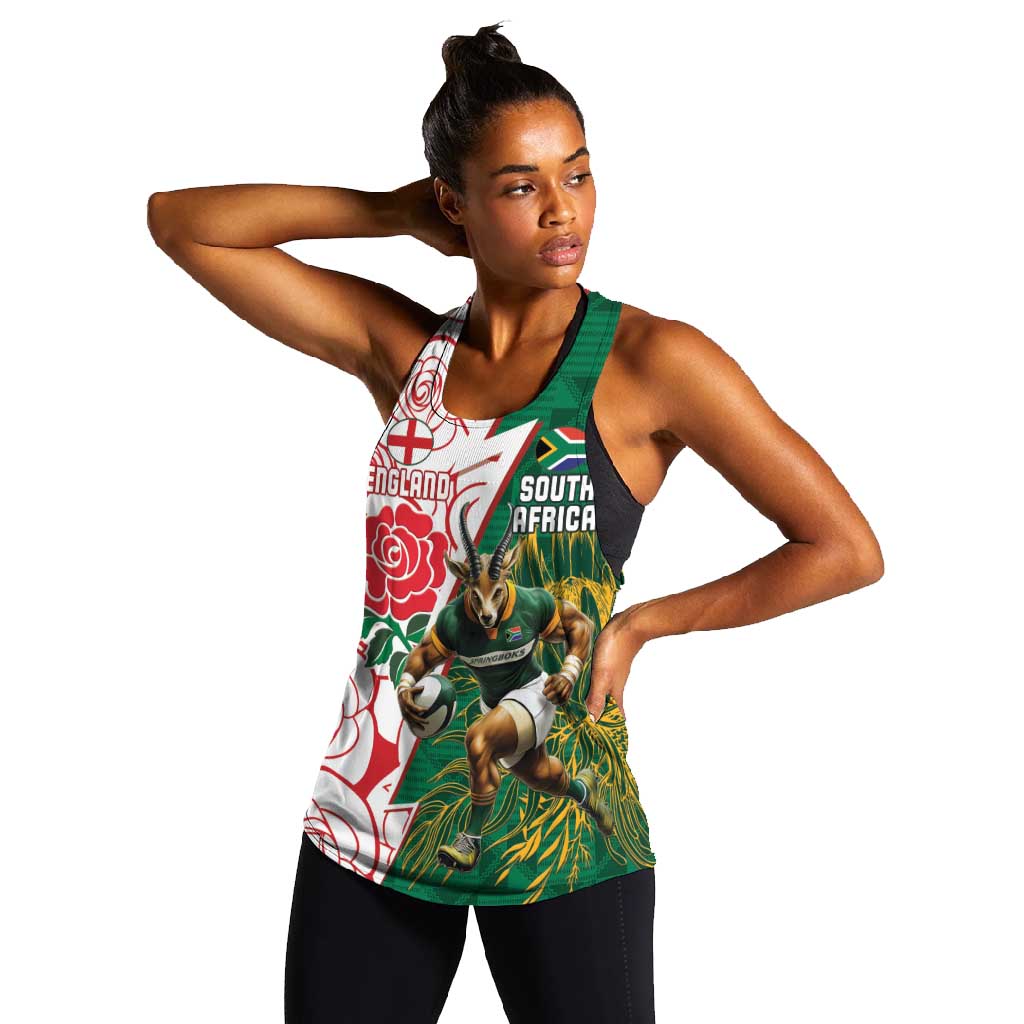 Personalized South Africa Combine England Rugby Women Racerback Tank Springboks and Red Rose