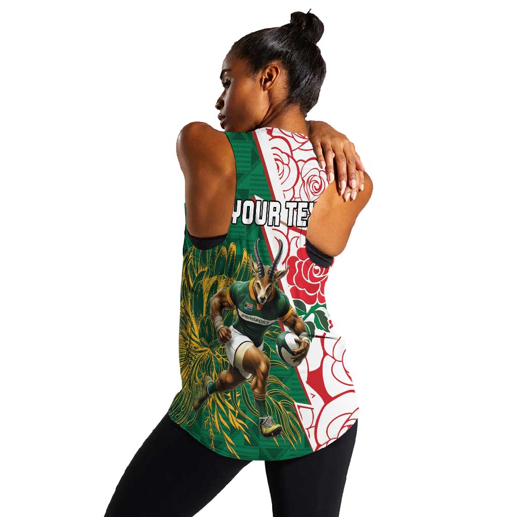 Personalized South Africa Combine England Rugby Women Racerback Tank Springboks and Red Rose