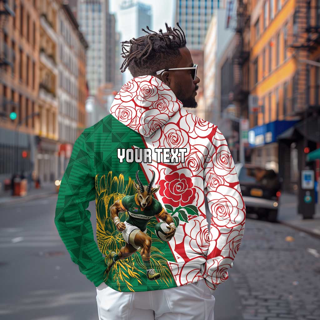Personalized South Africa Combine England Rugby Zip Hoodie Springboks and Red Rose