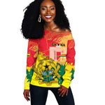 Personalized Ghana Republic Day Off Shoulder Sweater Black Star Square - Grunge Style
