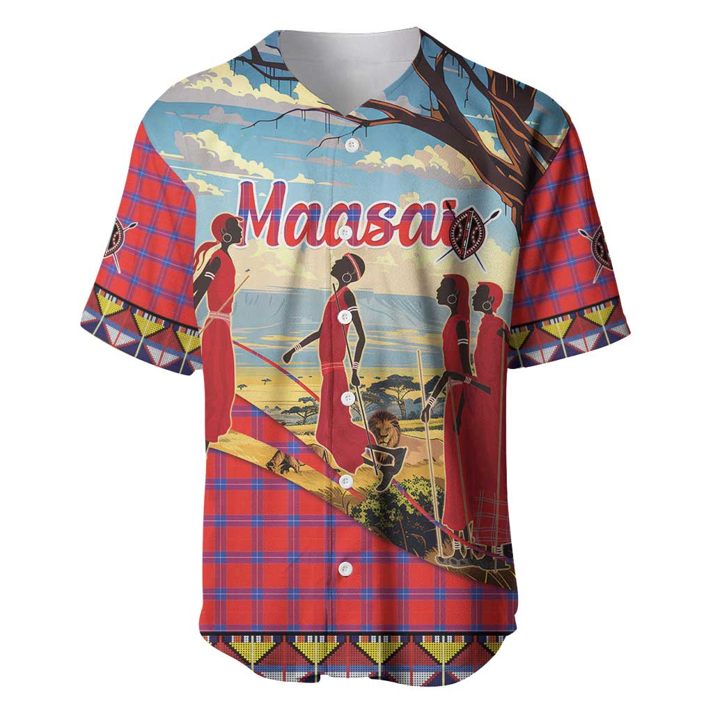 Maasai Adumu Dance Baseball Jersey Shuka Pattern - Kenya Safari