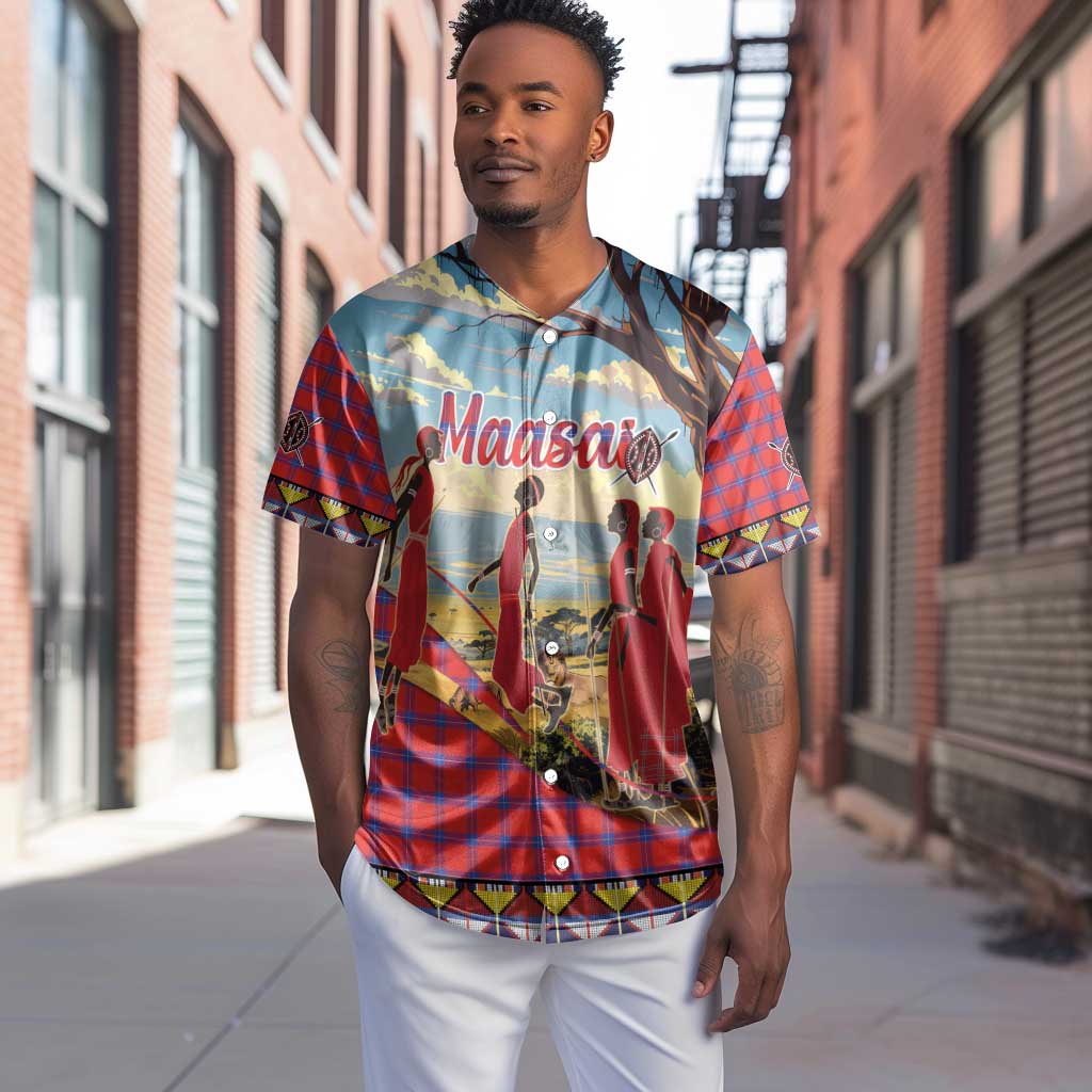 Maasai Adumu Dance Baseball Jersey Shuka Pattern - Kenya Safari