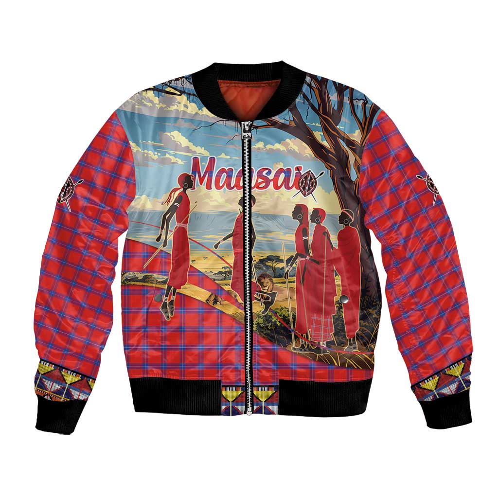 Maasai Adumu Dance Bomber Jacket Shuka Pattern - Kenya Safari