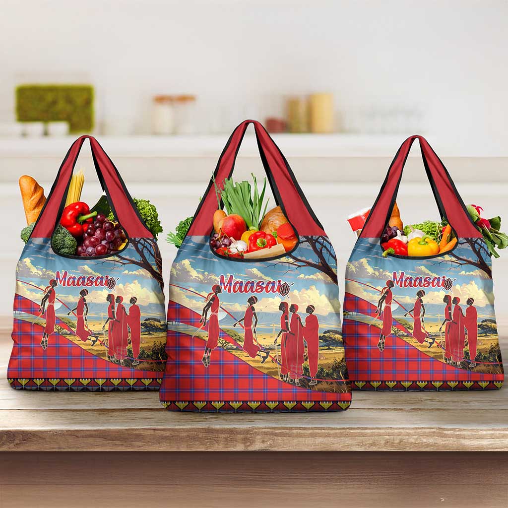 Maasai Adumu Dance Grocery Bag Shuka Pattern - Kenya Safari