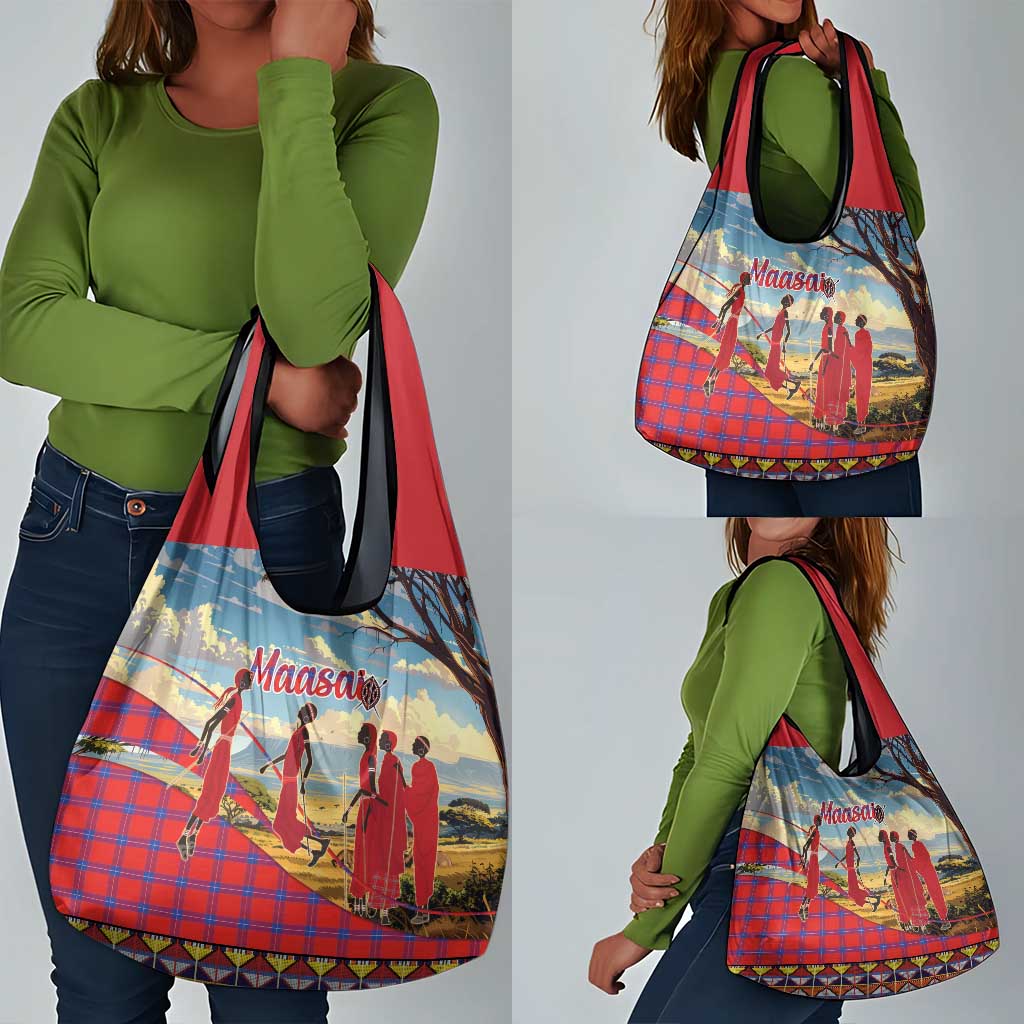 Maasai Adumu Dance Grocery Bag Shuka Pattern - Kenya Safari