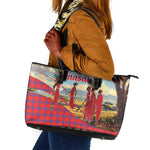 Maasai Adumu Dance Leather Tote Bag Shuka Pattern - Kenya Safari