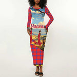 Maasai Adumu Dance Long Sleeve Bodycon Dress Shuka Pattern - Kenya Safari LT15