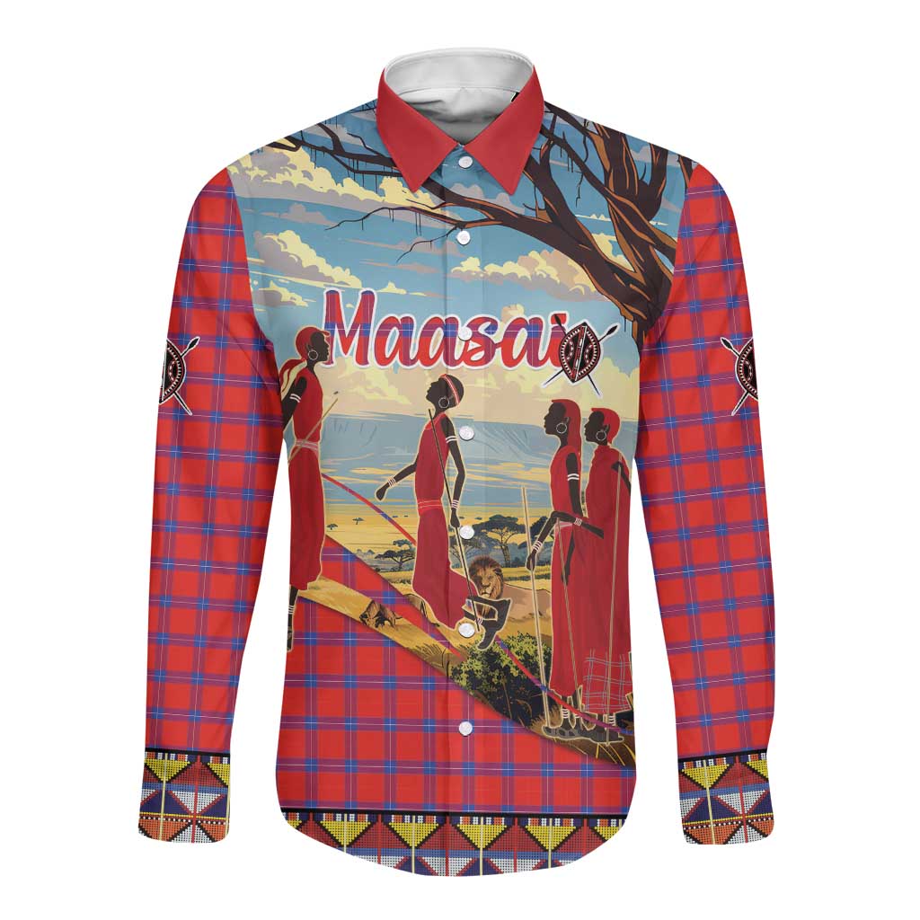 Maasai Adumu Dance Long Sleeve Button Shirt Shuka Pattern - Kenya Safari