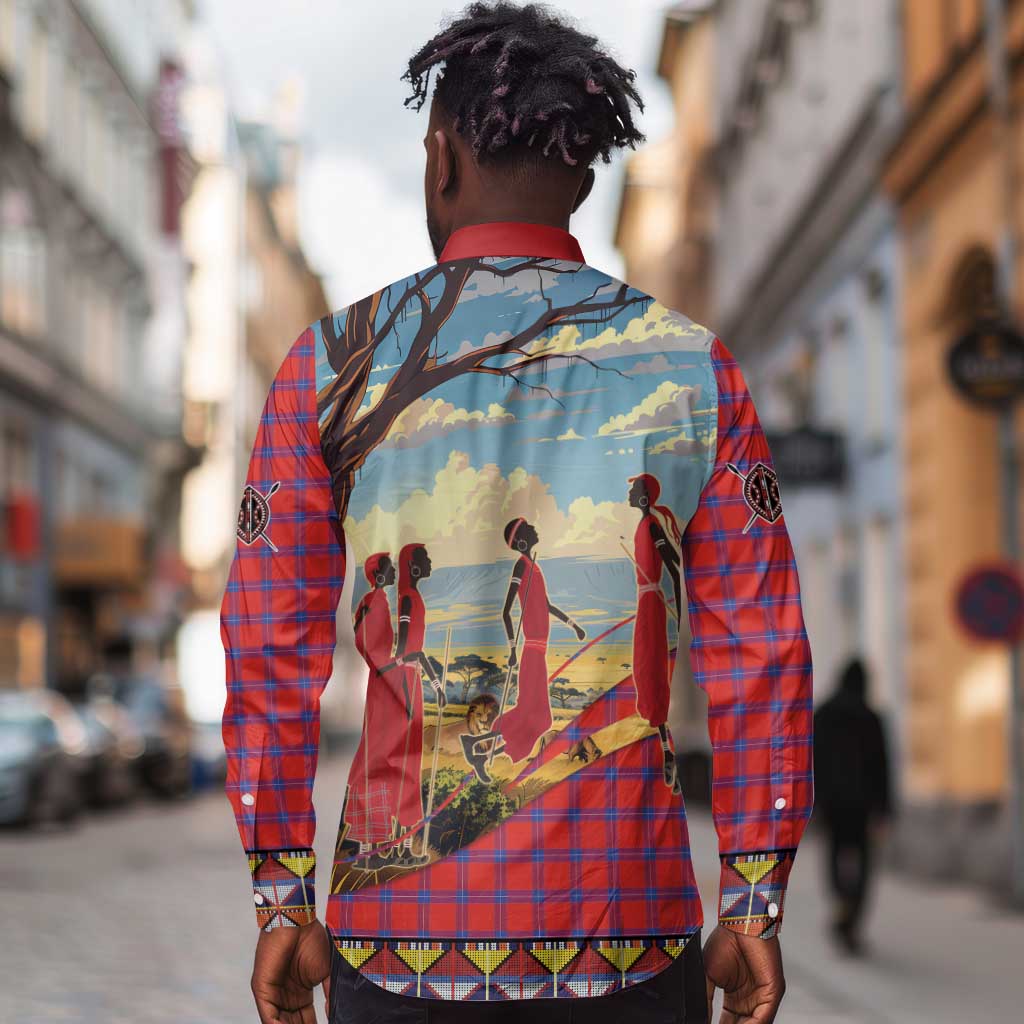 Maasai Adumu Dance Long Sleeve Button Shirt Shuka Pattern - Kenya Safari