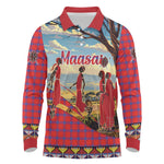 Maasai Adumu Dance Long Sleeve Polo Shirt Shuka Pattern - Kenya Safari