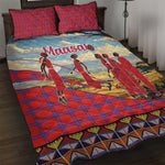 Maasai Adumu Dance Quilt Bed Set Shuka Pattern - Kenya Safari