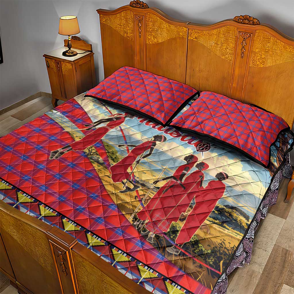 Maasai Adumu Dance Quilt Bed Set Shuka Pattern - Kenya Safari