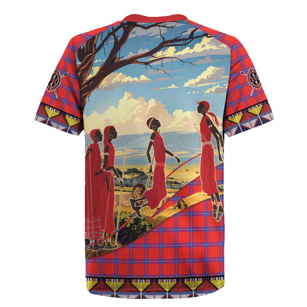 Maasai Adumu Dance Rugby Jersey Shuka Pattern - Kenya Safari