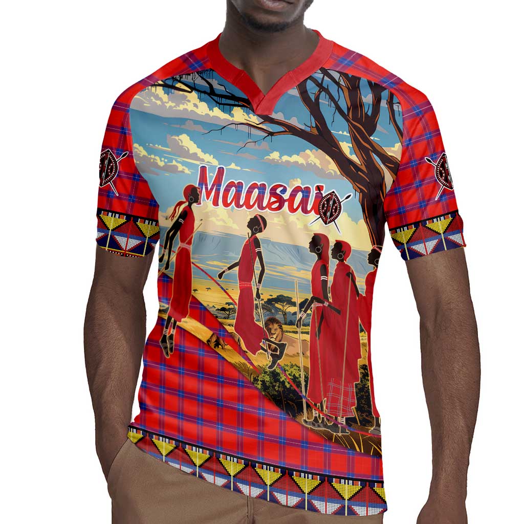 Maasai Adumu Dance Rugby Jersey Shuka Pattern - Kenya Safari