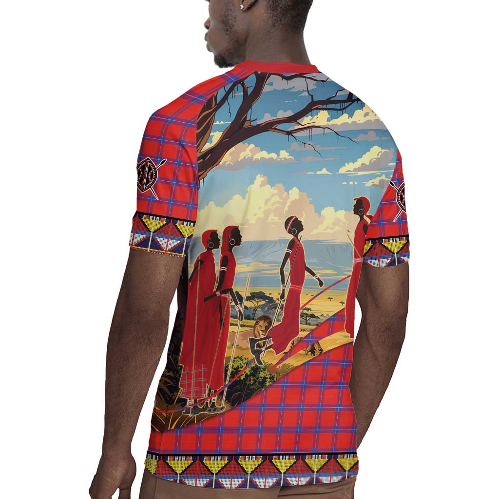 Maasai Adumu Dance Rugby Jersey Shuka Pattern - Kenya Safari