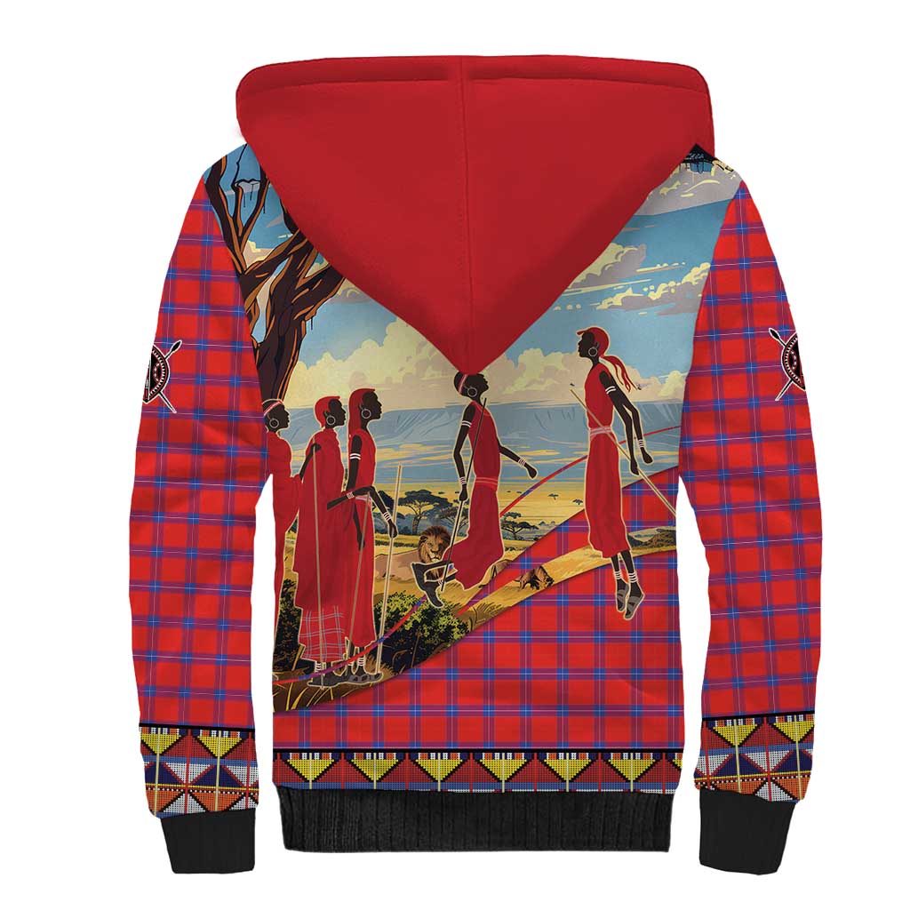 Maasai Adumu Dance Sherpa Hoodie Shuka Pattern - Kenya Safari
