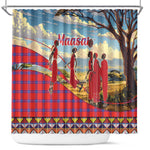 Maasai Adumu Dance Shower Curtain Shuka Pattern - Kenya Safari