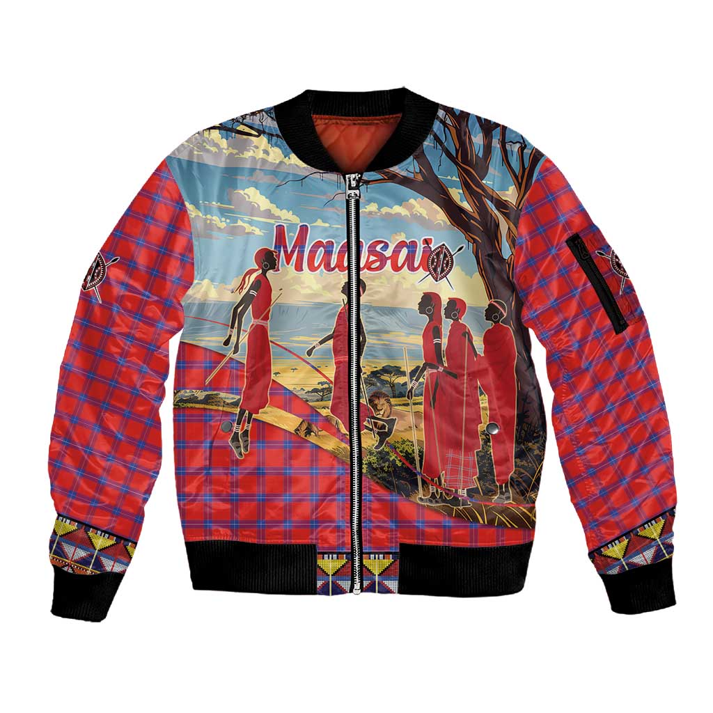 Maasai Adumu Dance Sleeve Zip Bomber Jacket Shuka Pattern - Kenya Safari
