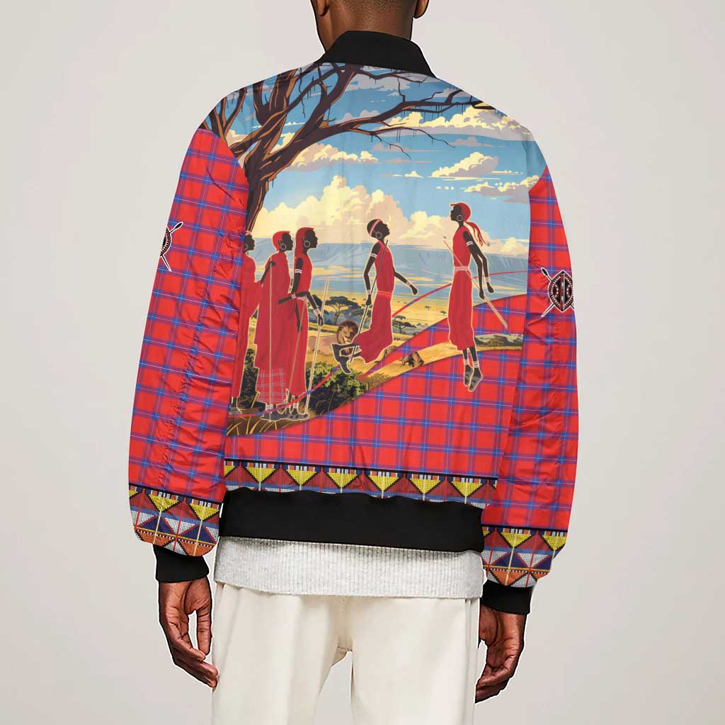 Maasai Adumu Dance Sleeve Zip Bomber Jacket Shuka Pattern - Kenya Safari