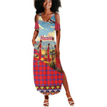 Maasai Adumu Dance Summer Maxi Dress Shuka Pattern - Kenya Safari