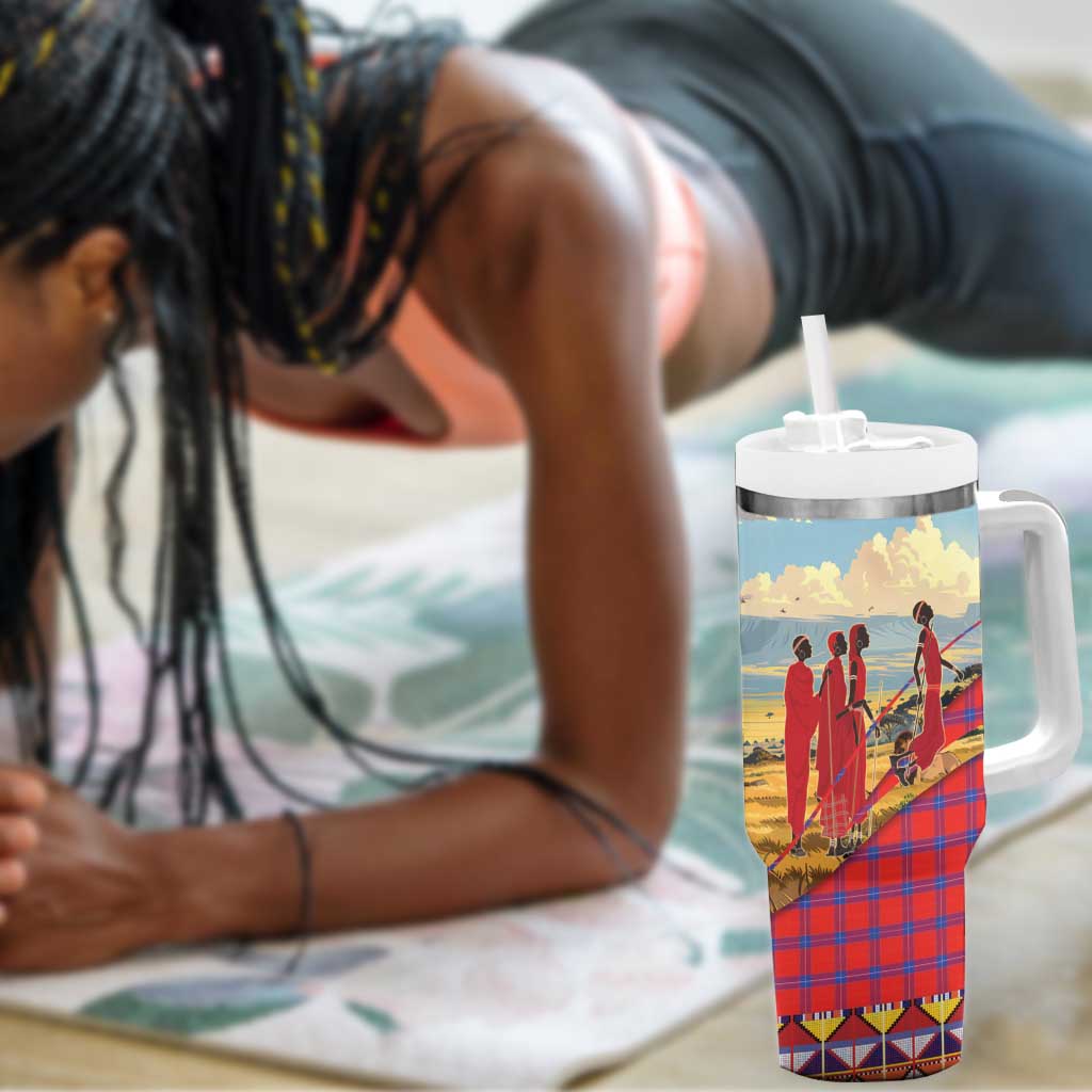 Maasai Adumu Dance Tumbler With Handle Shuka Pattern - Kenya Safari