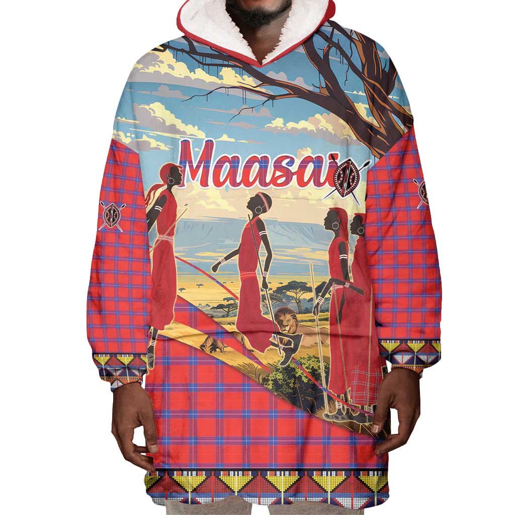 Maasai Adumu Dance Wearable Blanket Hoodie Shuka Pattern - Kenya Safari