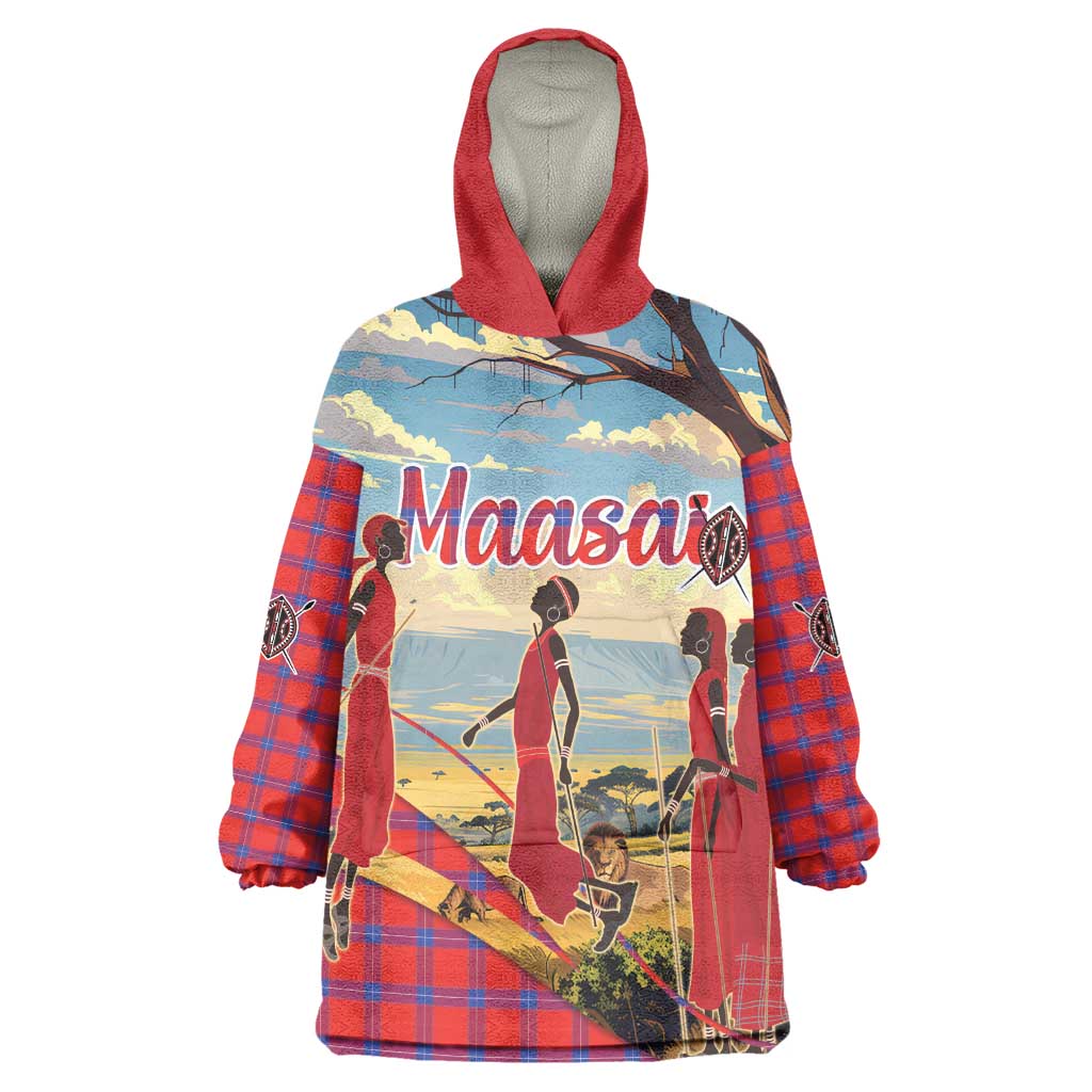 Maasai Adumu Dance Wearable Blanket Hoodie Shuka Pattern - Kenya Safari